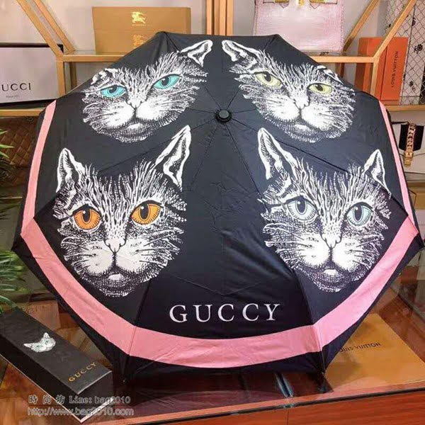 GUCCI古馳傘 超火 大眼貓自動傘 卡通貓咪圖案 防紫外線 防曬晴雨傘  zm1024